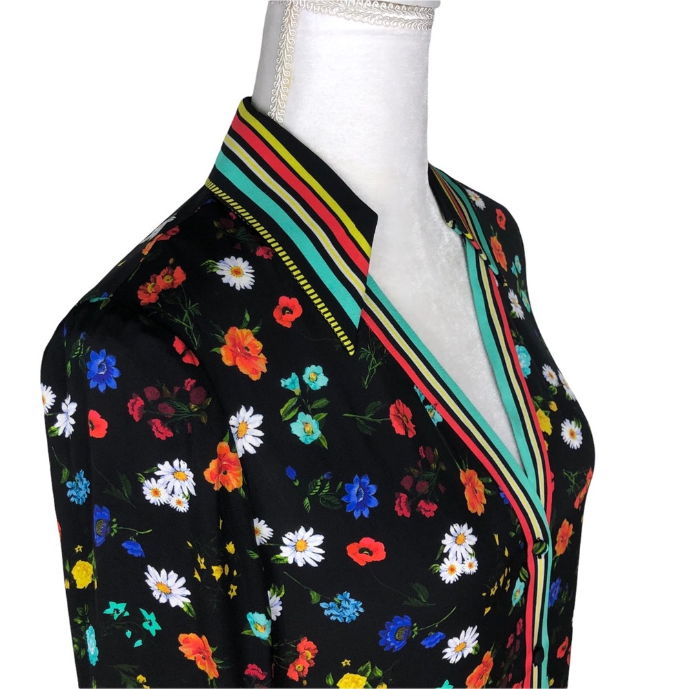 Alice Olivia black floral print blouse short-sleeve top sz small - Picture 6 of 16